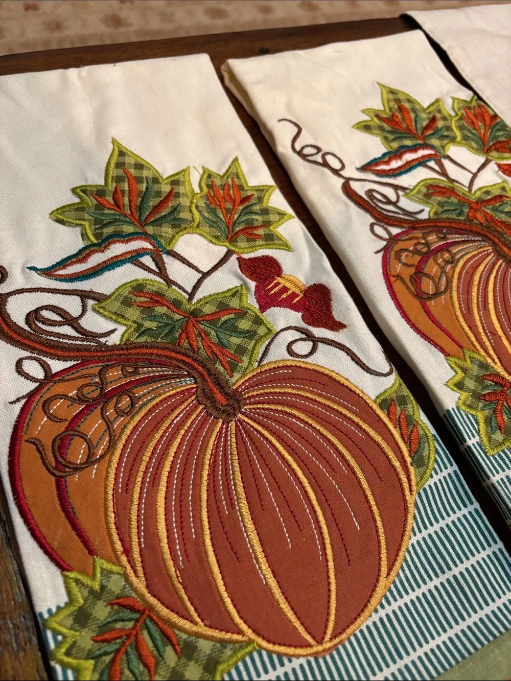 Pier 1 Fall Pumpkin & Tree Kitchen Towels & Table Runner, Orange, Green, Browns